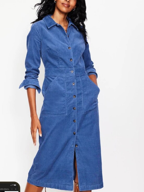 Boden Dresses & Skirts - Boden Flora Blue Button-Front Midi Corduroy Shirt Dress Sz 14 Fall Preppy Office